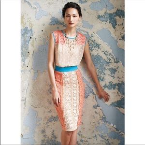 Anthropologie romantic sunset-hue pencil dress